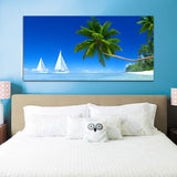 Beautiful Beach with Boat under Sea Canvas Wall Painting