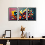 Modern Premium Colorful Flower Wall Frame Set of 3