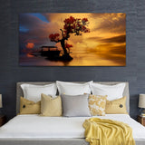 Beautiful Tree Under Water with Sunset Wall Painting