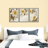 White Blooming Flower Canvas Wall Painting Set of Three