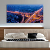 Beautiful City At Night View With Street Light Canvas Wall Painting