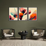 Colorful Flowers Abstract Canvas Wall Painting Set of 3