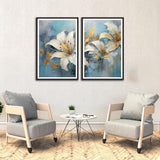 White and Golden Abstract Flower Set of 2 Wall Frames