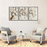 Two Beautiful White Flower Canvas Set of 3 Wall Frame