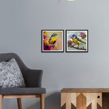 Premium Beautiful Colorful Abstract Bird Set of 2 Wall Art