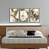 White Rose Flower Floating Canvas Wall Painting Set of Three