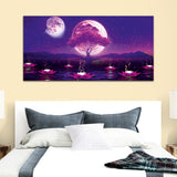 Pink Tree with Dark Night and River Canvas Wall Painting