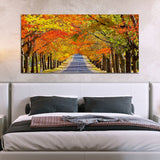 Green & Pink Forest with Street Road Canvas Wall Painting