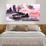 Pink Tree with Mountain Abstract Wall Painting & Arts