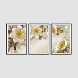 White Blooming Flower Canvas Wall Painting Set of Three