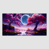 Beautiful Pink Forest Tree with Bridge Canvas Wall Painting