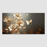 Butterfly With Flower Gold-Black Canvas Wall Painting