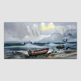 Boat with River Abstract Canvas Wall Painting