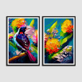Bird Sitting on Tree Abstract Set of 2 Wall Frames & Art