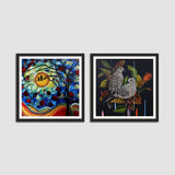 Beautiful Two Birds Conversation at Tree Abstract Set of 2 Wall Frames