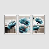Blue and White Flower Canvas Wall Frames Set of 3