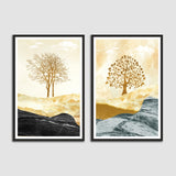 Golden Forest Single Tree Set of 2 Wall Frames & Arts