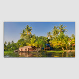 Green House Boat in the Backwaters of Kerala Canvas Art Wall Painting