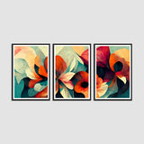 Colorful Red Flowers Abstract Artwork Floating Wall Frames Set of 3