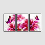 Pink Flower with Pink Butterfly Set of 3 Wall Frames & Art