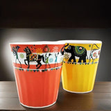 Ceramic Chai Glasses Set of 6 with Multicolor Printed Multicolor Designs, Kullad Ceramic Tea Glass Along with A Stand