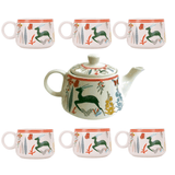 MITHILA HANDICRAFTS Ceramic Tea & Coffee Cups Set of 6 with Kettle (6 Cups + 1 Kettle)